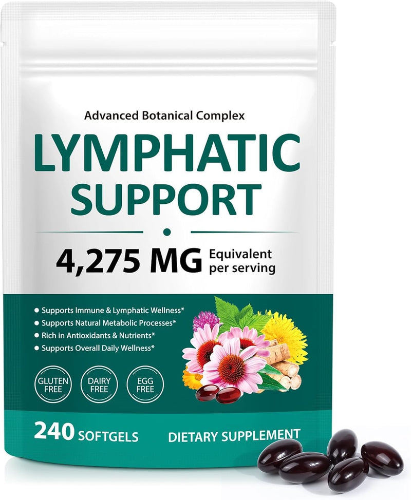 Lymphatic Drainage Supplements, Herbal Blend for Immune and Fluid Health for Men Women,with Dandelion, Burdock Root, Echinacea, Turmeric,240 Softgels for Lymph System Balance (Pack of 1) 240 Count (Pack of 1)