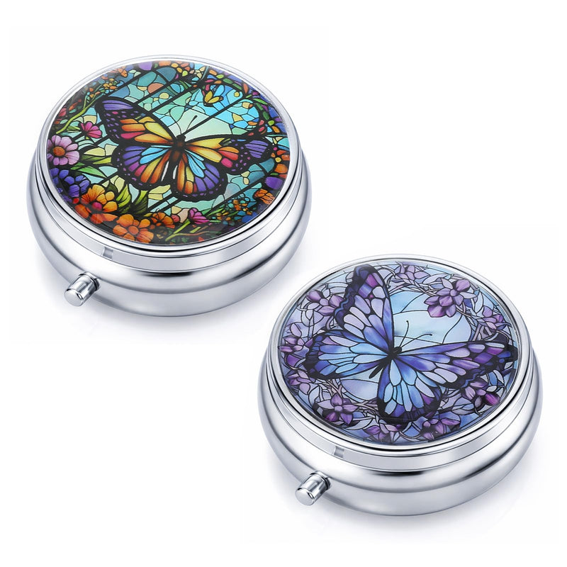 Pill Box, 2 Pcs Compartment Small Pill Case Pocket Medicine Organizer Metal Pill Container Holder for Vitamins, Medication, Fish Oil and Supplements