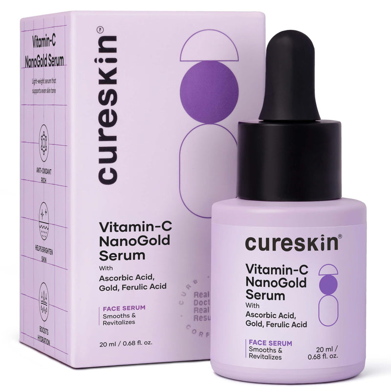 Cureskin Vitamin-C NanoGold Face Serum with L-Ascorbic Acid, Gold & Ferulic Acid | Brightening & Even Tone Support | For Dullness, Uneven Tone & Early Signs of Ageing | 20 ml