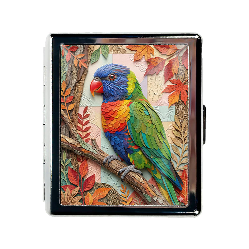 Metal 7 Day Pill Organizer, Cute Small Weekly Pill Case with 8 Compartments for Travel, Moisture-Proof Medicine Holder for Purse, Compact Daily Vitamin Box (Autumn Parrot) Autumn Parrot