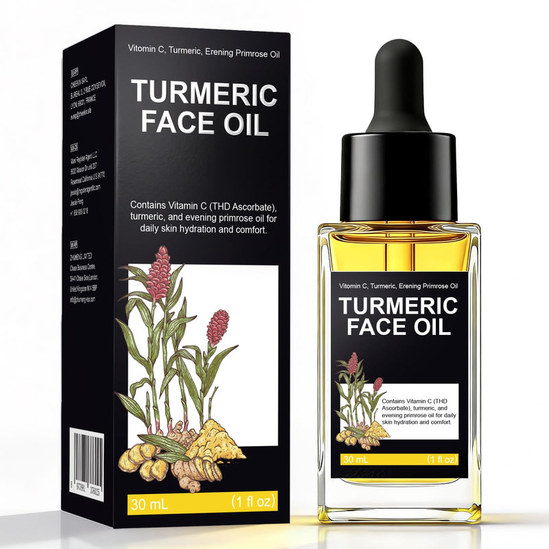 Turmeric Oil for Face, Facial Skincare Oil with Turmeric Root Extract & Tetrahexyldecyl Ascorbate, Hydrating Face Glow Serum, Daily Skin-Conditioning Care for a Radiant-Looking Appearance