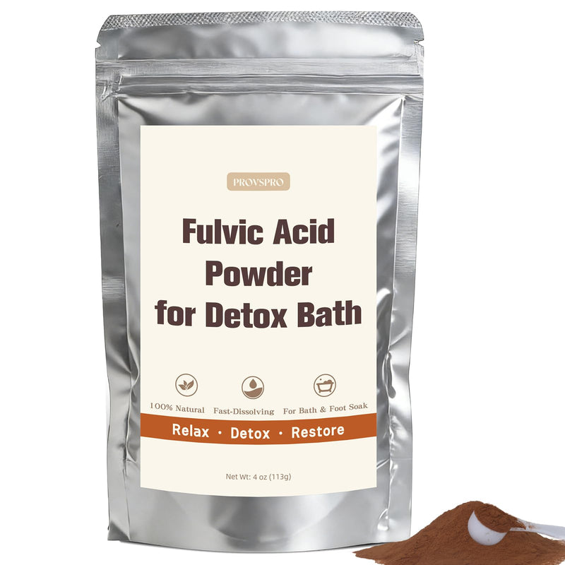 Fulvic Acid Detox Bath Powder 4oz – Natural Mineral Bath Soak for Foot & Body, Vegan Self-Care Spa Gift, No Additives, Gentle on Skin, Fast Dissolving, Includes 5g Scoop, Easy to Use
