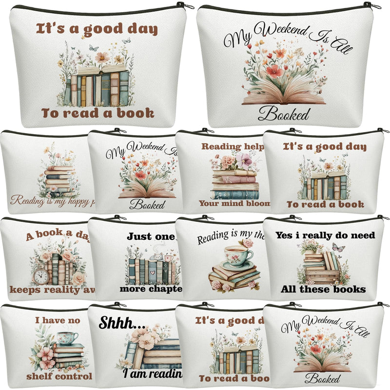 50 Pcs Book Club Gifts Book Lovers Makeup Bag Gifts for Women Cosmetic Bag with Zipper Pouch for Teen Adult Women Lovers Librarian Bookish Club Gifts Bulk 50 Pcs Books