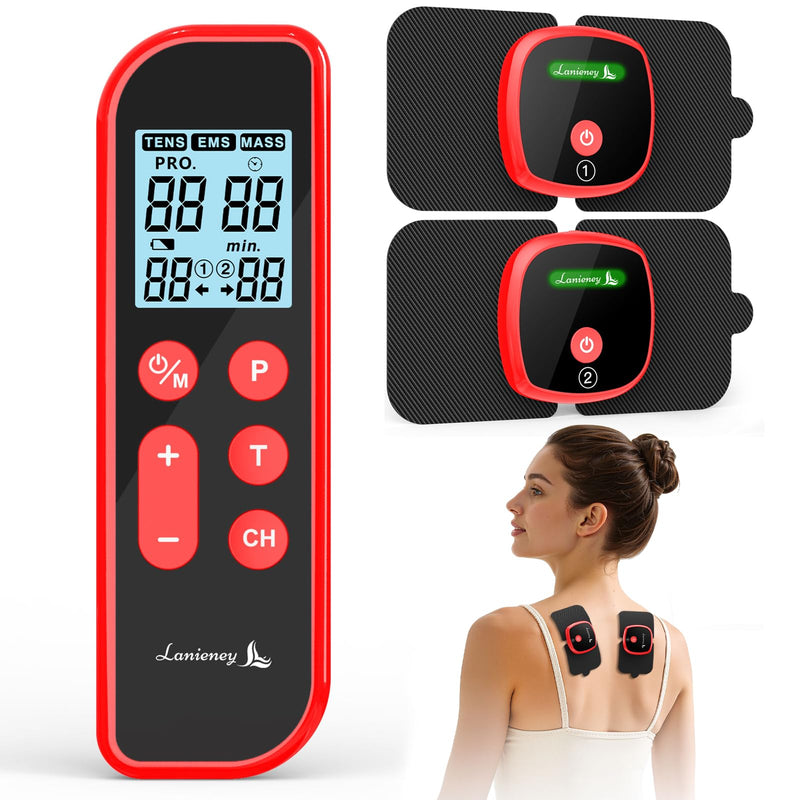 3-in-1 Portable Wireless EMS & Tens Unit Muscle Stimulator for Pain Relief | Dual Receiver Pods, 18 Modes, 20 Intensity Levels & 10-90 Mins Adjustable Timer Remote Control Pulse Physical Electrotherapy