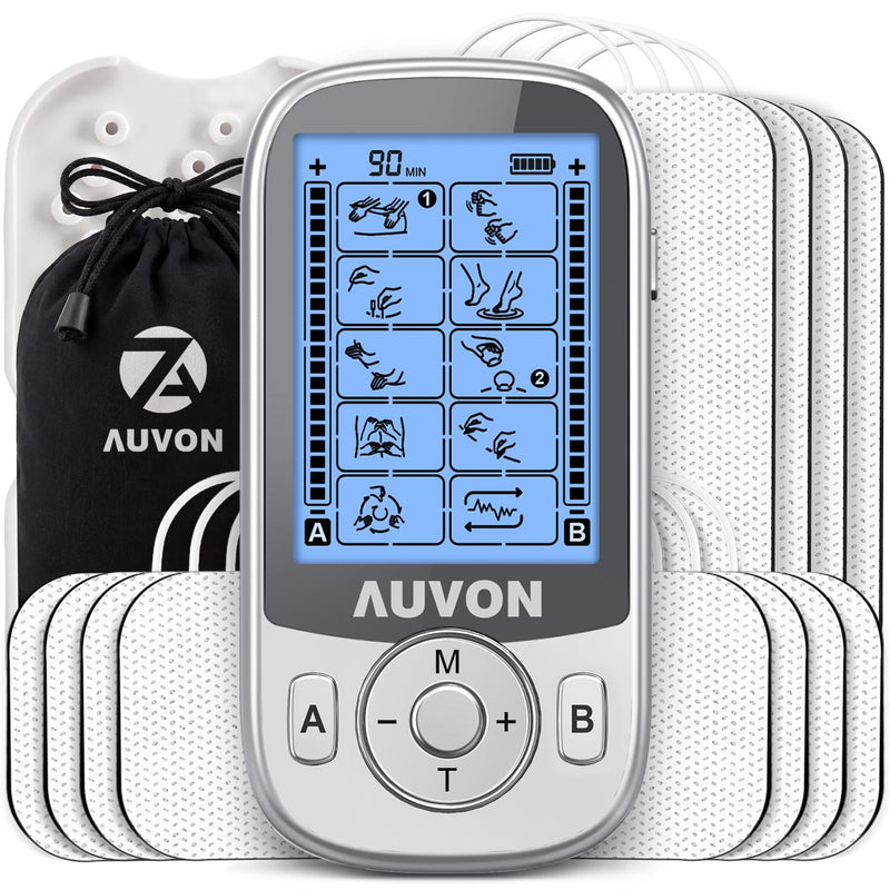 AUVON 24 Modes Dual Channel TENS Unit Muscle Stimulator for Pain Relief | TENS Machine with 40 Intensities for Drug-Free Gradual Neck, Back, Sciatica Relief, Electronic Pulse Massager, 12 TENS Pads