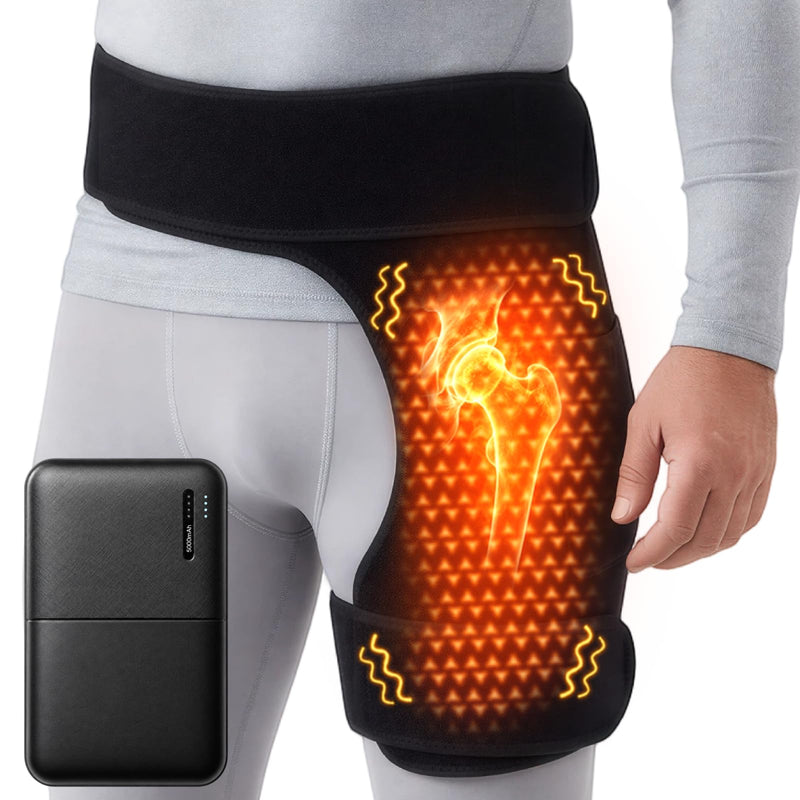 Cordless Heated Massage for Hip,Sciatica Pain Relief,5000mAh Power Bank,Hip Support Brace,Relief Waist Pain,Lower Back,Thigh,Buttock Electric Heating Pad,3-Level Heat Therapy, Holiday Gifts Hip Heating pad