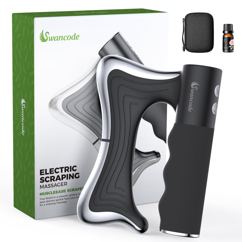 Heated Muscle Scraper, 3 Adjustable Intensity Modes with LED Display, 38-46℃ Warm Therapy & Vibration, Full Body Use Ergonomic Design, Rechargeable Wireless Black