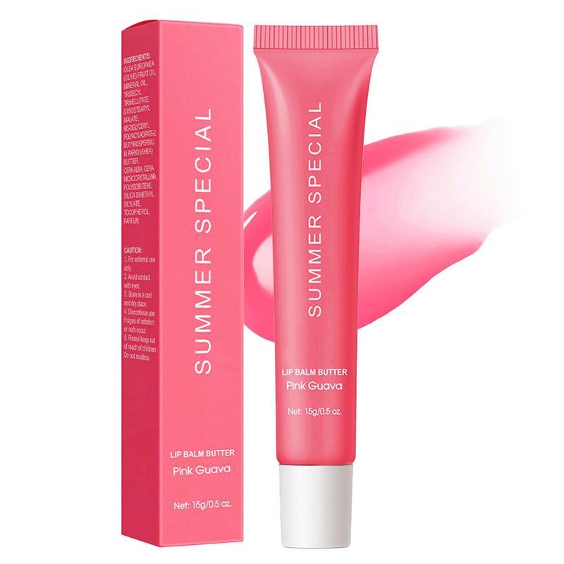 Summer Special Lip Butter Nourishing Hydration Lip Gloss with Shea Butter & Olive Oil Soothes Dry Lips and Lip Care Lip Balm with Natural Tint & Gloss Effect Lip Stain Guava 5# pink guava
