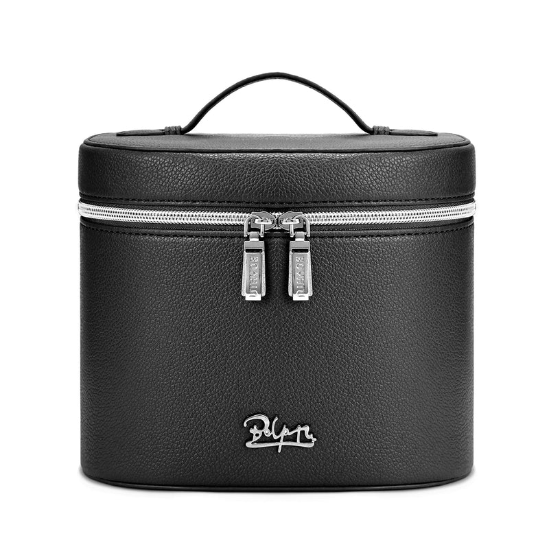 BOYATU Makeup Bag Vanity Case: Vegan Leather Cosmetic Bag for Women | Waterproof Travel Toiletry Bag with Removable Divider - Portable Organizer Bag with Handle 02 Black
