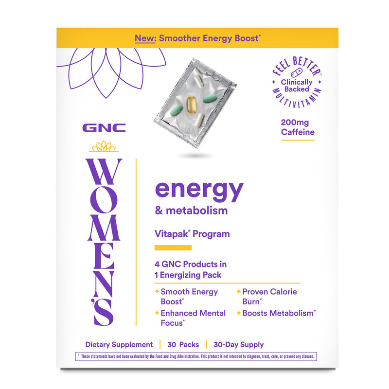 GNC Women's Energy & Metabolism Vitapak Program, 1 Month Supply | B Vitamins Support Energy and Metabolism, Caffeine and L-Theanine Support Focus and Smooth, Sustained Energy