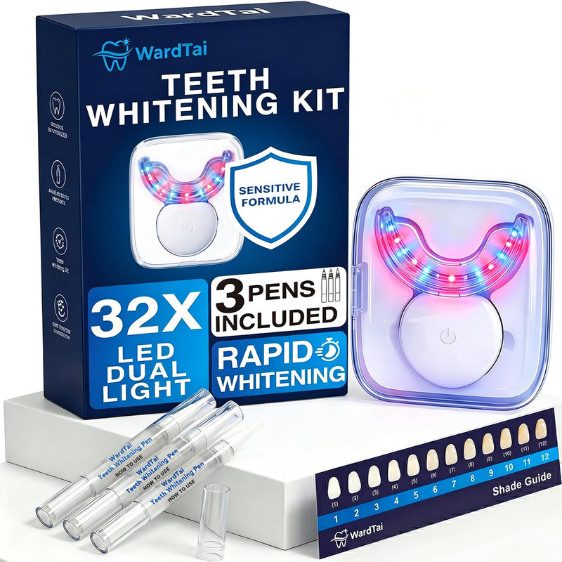 Teeth Whitening Kit with 32 LED Dual Light, 3 Gentle Whitening Gel Pens, Rechargeable Teeth Whitening Light Kit for Sensitive Teeth, Coffee Stain Whitening, Shade Guide Included