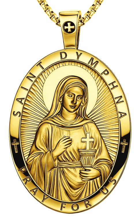 Saint Dymphna Necklace, Catholic Medal Prayer Pendant Jewelry Gold