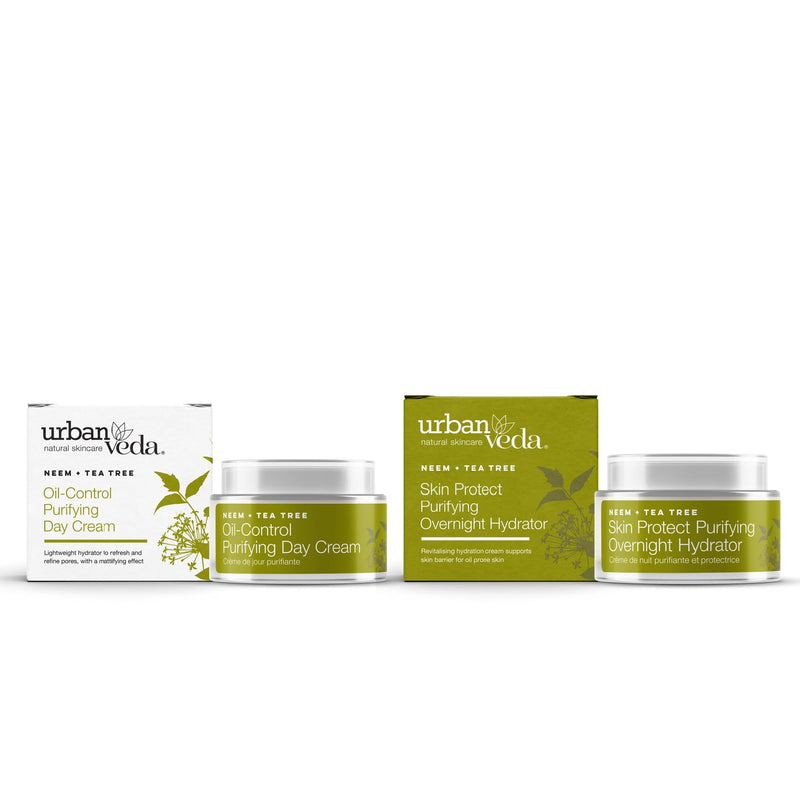 Urban Veda Moisturizer Skincare Set | Acne Moisturizer Day Cream, 1.70 Fl oz | Vitamin C Night Cream, 1.70 Fl oz| Face Moisturizer for Oily Skin| Pimple Cream with Tea Tree| Face Cream for Women & Men Day + Night Cream 1.7 Fl Oz (Pack of 2)