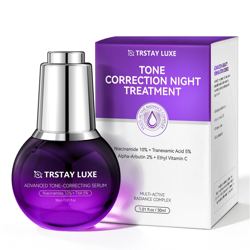 Night Serum for Uneven Skin Tone, Dark Spots & Post-Blemish Marks, 10% Niacinamide, 5% Tranexamic Acid, 2% Alpha-Arbutin + Ethyl Vitamin C, Lightweight Radiance Serum, 1.01 fl oz