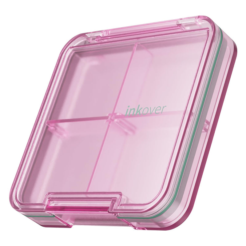 Small Pill Box, Travel Pill Organizer, Small Pill Case, Pill Container for Purse 4 Compartments, Daily Compact Travel Medicine Holder for Vitamins Medication (Pink) Pink