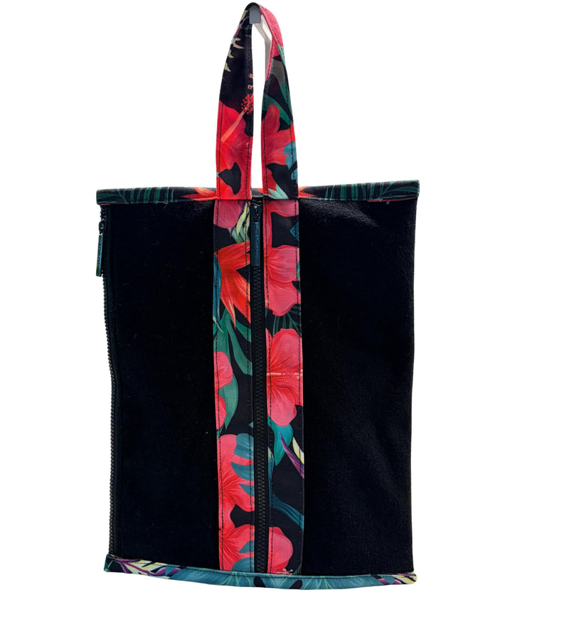 Zip-Front Terry Essentials Tote, Travel Organizer Carryall for Makeup, Toiletries & Accessories, Top Handle Zipper Bag Flor Maga Black Flor Maga