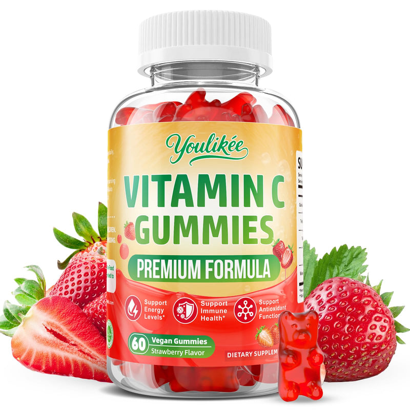 Vitamin C Gummies for Adults, Immune Support Supplement for Energy, 60 Ct | Antioxidant Protection, Non-GMO, Vegan, Sugar-Free, Strawberry Flavor 60 Count (Pack of 1)