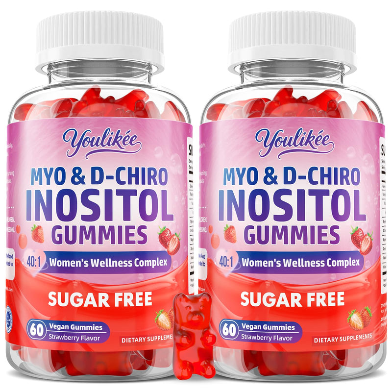 2 Pack Myo-Inositol & D-Chiro Inositol Gummies for Women, 120 Count | Ideal 40:1 Ratio with Vitamin D3, Folate, Magnesium and Zinc - Support Female Health & Wellness, Strawberry Flavor 60 Count (Pack of 2)