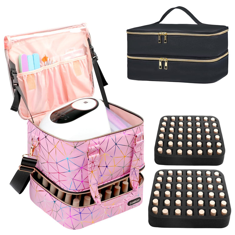 Travel Carrying Case for Shark Flex Style, Hair Dryer Attachments& Nail Polish Organizer Bag Holds 84 Bottles (15ml/0.5 fl.oz)& Nail Lamp Black
