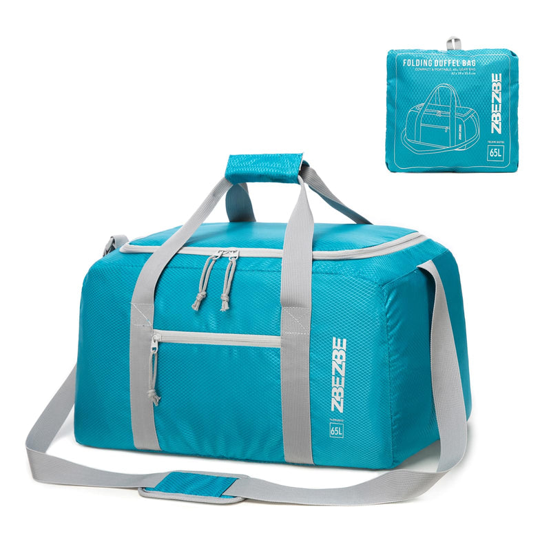 Foldable Travel Duffel Bag 65L, Large Capacity Bag for Trips | 65L Large Capacity Foldable Travel Duffel - Spacious Weekender Bag for Vacations, Road Trips and Extended Journeys. Light Blue