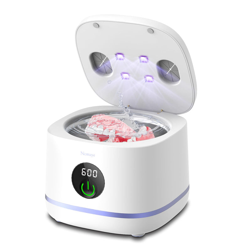Dental Ultrasonic Retainer Cleaner Machine–Cleaning for Night Guards | 45kHz sonic deep cleaning,for retainers aligners,braces toothbrush heads jewelry,travel design,304 stainless steel tank White