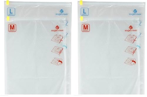Eagle Creek Pack-It Compression Bags for Travel Set - Featuring One-Way Pressure Valve & Zip - For Efficient Travel Bag Packing - Water Resistant - Clear - Medium/Large (Pack of 2) M/L (Pack of 2)