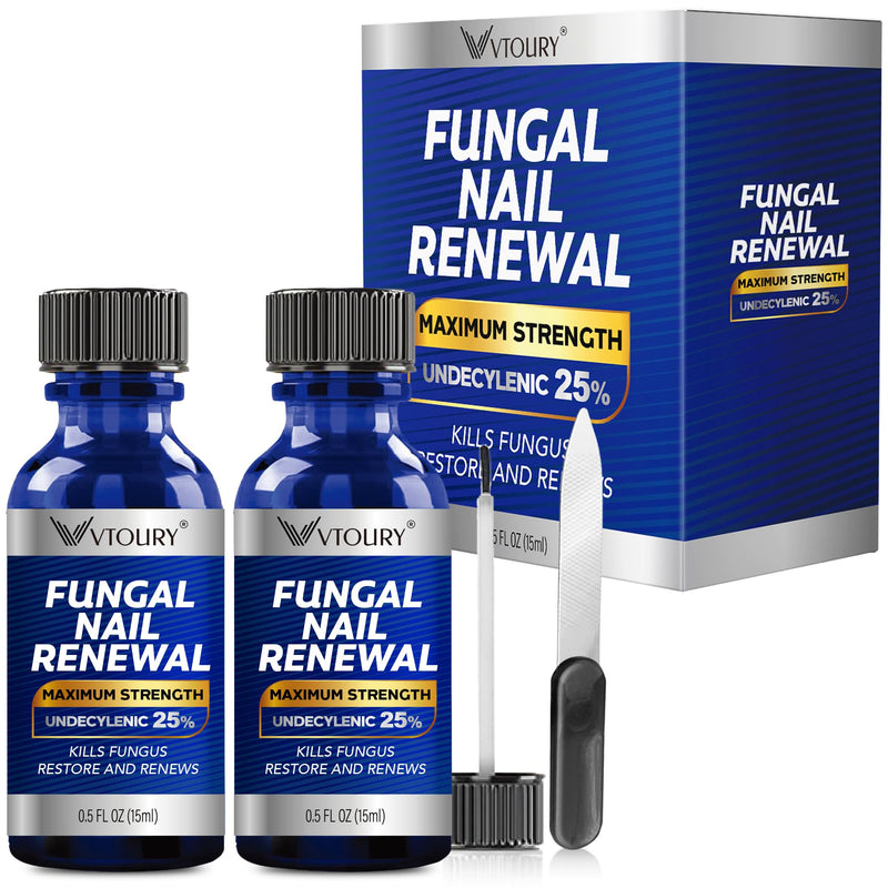 Toenail Fungus Treatment Extra Strength – VTROUY 2 Bottle Nail & Toe Solution with Undecylenic Acid 25% and Tea Tree Oil 15ml 2Pcs