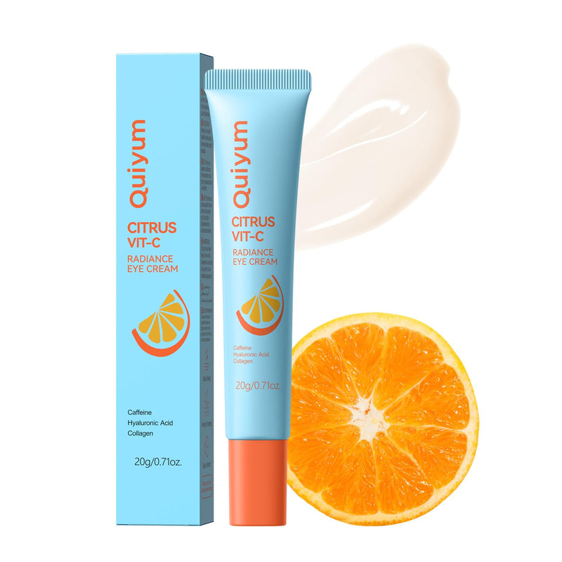 QUIYUM Citrus Vitamin C Eye Cream, for Dark Circles and Puffiness, 0.71 Oz | Glowing Eye Moisturizer with Caffeine, Hyaluronic Acid & Collagen, Under Eye Cream to Smooth Fine Lines, Non-Greasy
