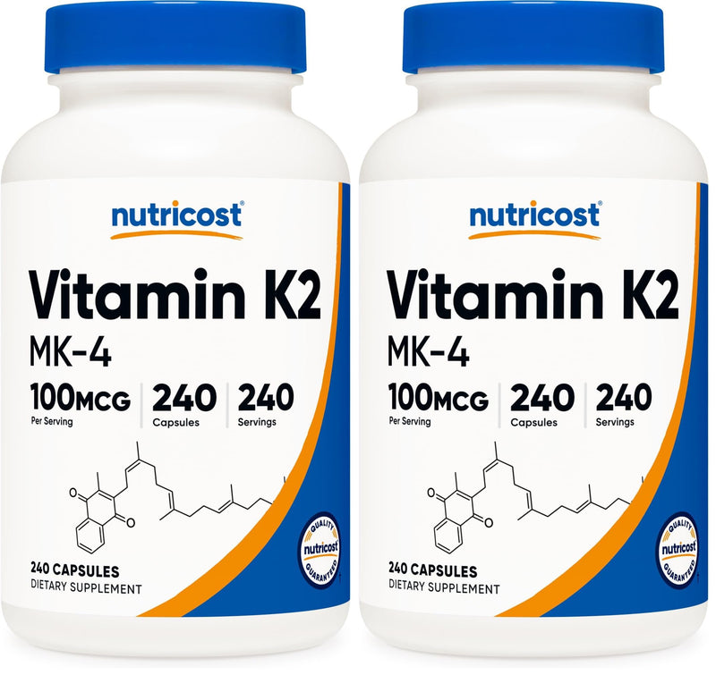 Nutricost Vitamin K2 (MK4) 240 Capsules (100mcg) - Gluten Free and Non-GMO (Pack of 2) 240 Count (Pack of 2)