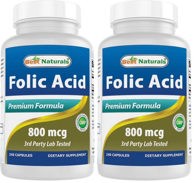 Best Naturals Folic Acid 800 mcg 240 Capsules (Pack of 2) 240 Count (Pack of 2)