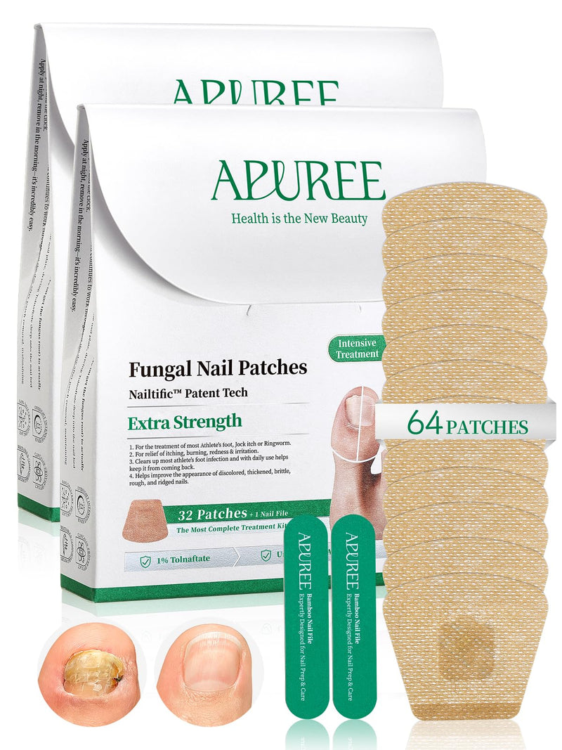 APUREE Fungal Nail Patches Extra Strength: 1% Tolnaftate Nail Repair 64PCS | FSA-HSA Eligible With NDC 84167-332-23, Trim To Fit, Breathable, Restores Discolored Yellow Thick Nails, With Precision File