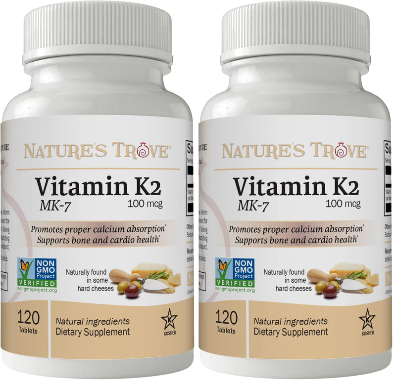 Nature's Trove Vitamin K2 MK7 Supplement, 100mcg, 120 Count, Vegan (Pack of 2) 120 Count (Pack of 2)