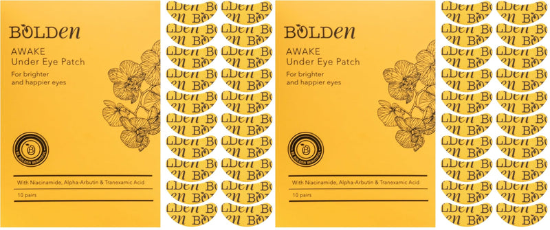 BOLDEN Awake Under Eye Patch | Eye Mask For Dark Circles, Puffiness & Discoloration | Brightening Eye Pads With Niacinamide, Alpha Arbutin, Tranexamic Acid & Vitamin C | 10 Pairs (Pack of 2) 2 Count (Pack of 20)