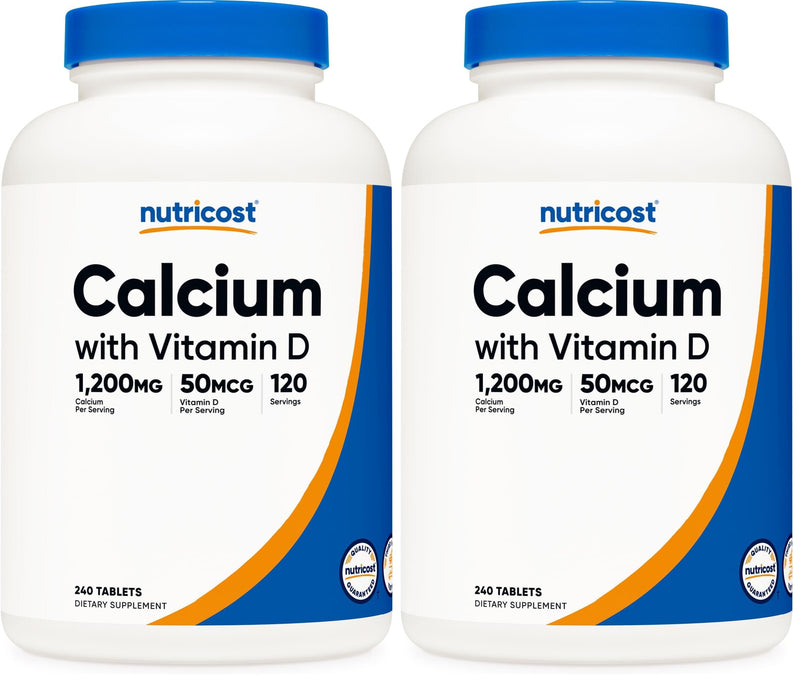 Nutricost Calcium with Vitamin D, 240 Tablets - Calcium (1200mg) Vitamin D (50mcg) Per Serving - Non-GMO, Gluten Free (Pack of 2) 240 Count (Pack of 2)