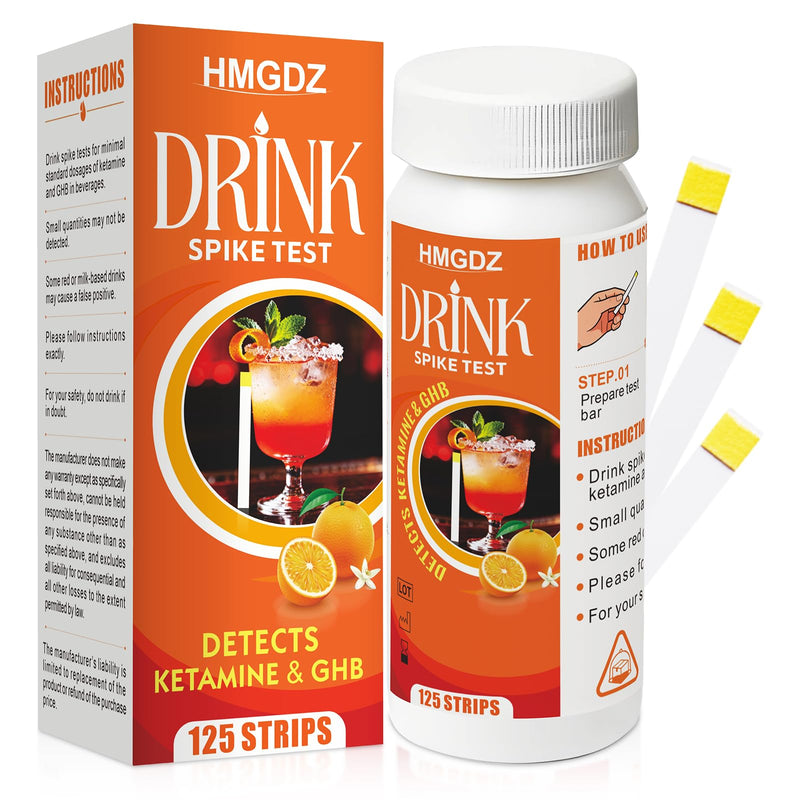 Spiked Drink Test Strips-125 Tests Alcohol Test Strips,10 Second-Side,Tests for GHB and Ketamine in the Beverage, Beer, Cocktail, Juice, Wine, Juice etc.Beverage Safety