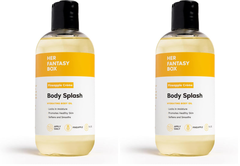 Her Fantasy Box | Body Splash Hydrating Body Oil (Pineapple Creme) - Moisturizing, Non-Greasy Formula for Soft, Smooth Skin - All-Natural, Lightweight & Nourishing (Pack of 2) Pineapple Creme 8 Fl Oz (Pack of 2)
