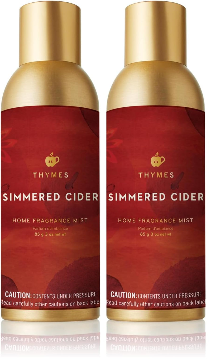 Thymes Simmered Cider Fragrance Mist - Scented Room Spray for Home Fragrance - Notes of Apple & Cardamom - Bedroom & Bathroom Air Freshener - Simmered Cider - 3 oz (Pack of 2)