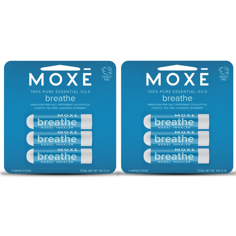 MOXE Breathe | Himalayan Salt Inhaler | Help Clear Congestion, Boost Focus and Improve Breathing | Natural Aromatherapy | Peppermint, Lavender and Tee Tree Essential Oil (6 Pack) 6 Pack