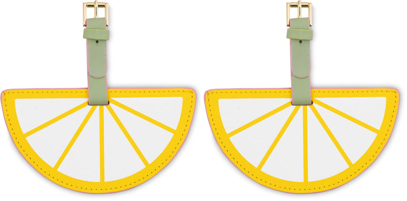 kate spade new york Round Yellow Vegan Leather Luggage Tag for Women, Durable Suitcase ID Tag, Lemon (Pack of 2) 4.75 inches x 2.5 inches x 2.5 inches (Pack of 2)