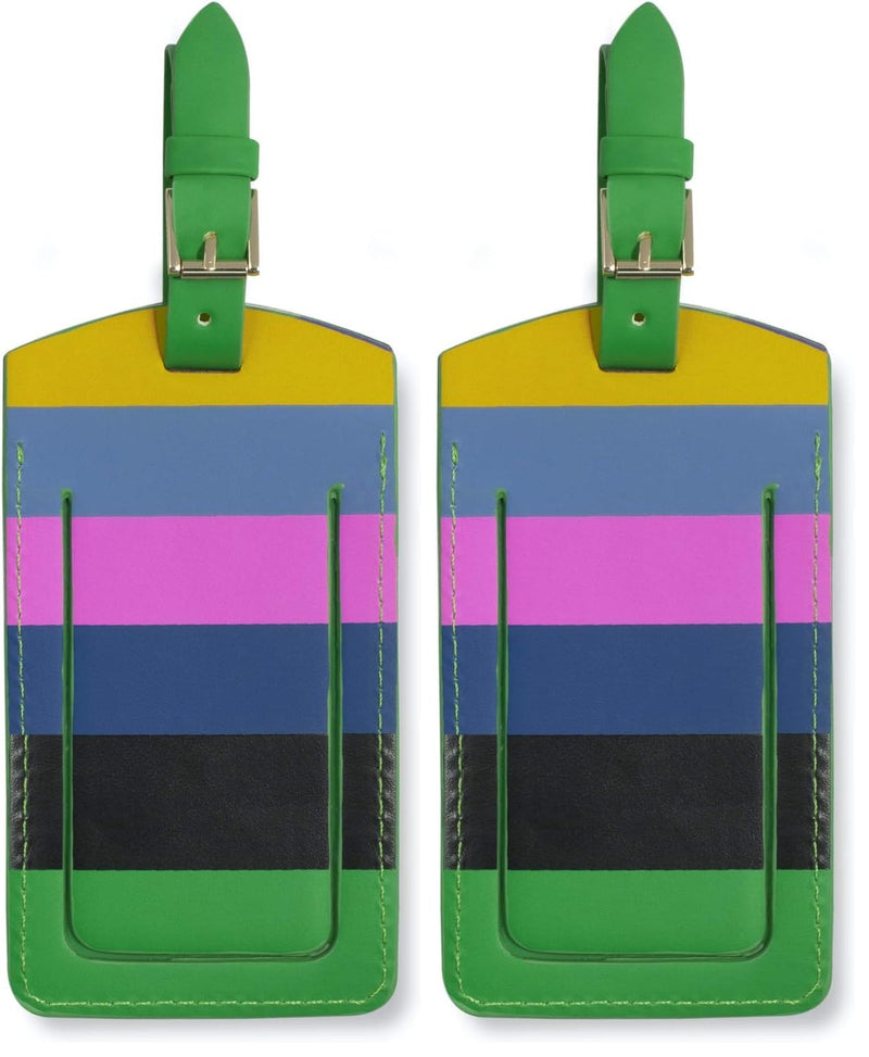 Kate Spade New York Vegan Leather Luggage Tag for Women, Durable Suitcase ID Tag, Enchanted Stripe (Pack of 2) 7 x 2.6 inches (Pack of 2)