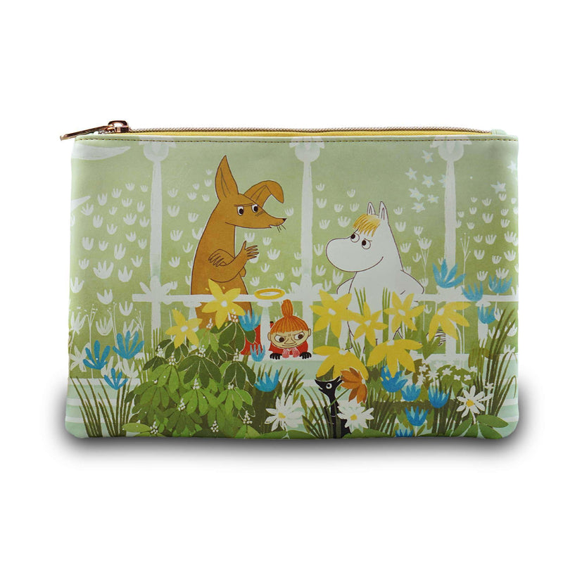 Half Moon Bay Whimsical Garden Design Zipper Pouch for Makeup, Toiletries, and Bag Organization 6 x 9.5 Inch Faux Leather Moomin Balcony