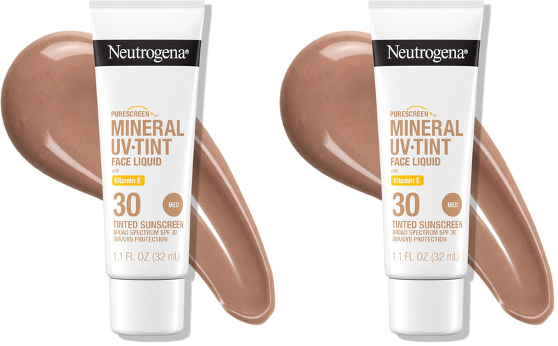 Neutrogena Purescreen+ Tinted Sunscreen for Face with SPF 30,Broad Spectrum Mineral Sunscreen with Zinc Oxide and Vitamin E,Water Resistant,Fragrance Free,Medium,1.1 fl oz,(Pack of 2) 1.1 Fl Oz (Pack of 2)