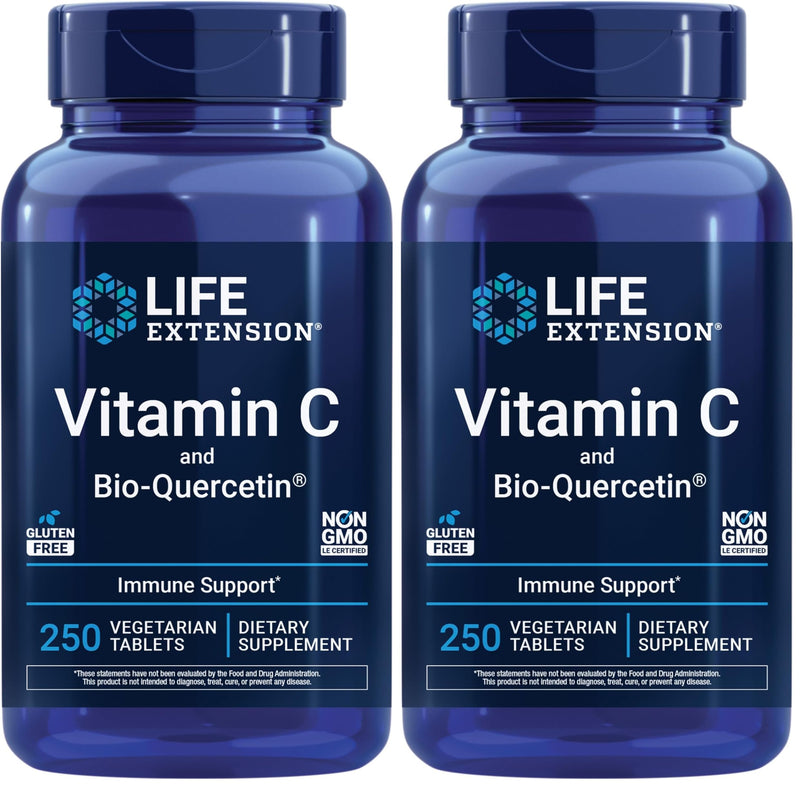Life Extension Vitamin C and Bio-Quercetin®,Cardiovascular Health Supplement,Immune Support,Highly absorbable,quercetin,Vitamin C,Gluten Free,Non-GMO,Vegetarian,250 Tablets,(Pack of 2) 250 Count (Pack of 2)
