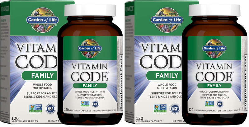 Garden of Life Multivitamin for Women, Men,Kids Age 6 & up, Vitamin Code Family Multi,120 Vegetarian Capsules, Whole Food Vitamins, Food Blend & Probiotics, Gluten Free Dietary Supplements (Pack of 2) 120 Count (Pack of 2)