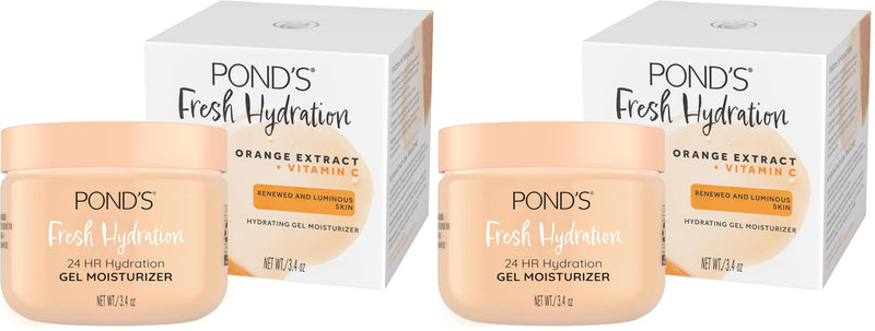 POND'S Fresh Hydration Gel Moisturizer 24 HR Hydration with Orange Extract & Vitamin C Alcohol & Oil-Free Face Moisturizer Dermatologist Tested, 3.4 oz, (Pack of 2) 3.4 Ounce (Pack of 2)