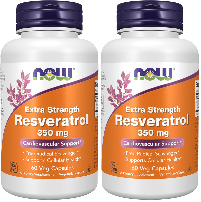 NOW Foods Supplements, Extra Strength Resveratrol 350mg, Natural Trans Resveratrol from 700 mg Japanese Knotweed Extract, 60 Veg Capsule, (Pack of 2) 60 Count (Pack of 2)