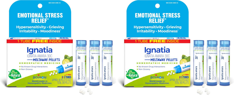 Boiron Ignatia Amara 30C Homeopathic Medicine for Relief from Emotional Stress, Hypersensitivity, Irritability, and Moodiness - (240 Pellets), (Pack of 6) 80 Count (Pack of 6)