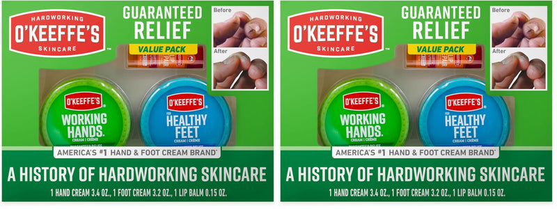 O'Keeffe's Giftbox Including Lip Repair with Cherry and Vitamin E Oil Stick,Working Hands Jar and Healthy Feet Jar,Gift Idea,(Pack of 2) Giftbox (Pack of 2)