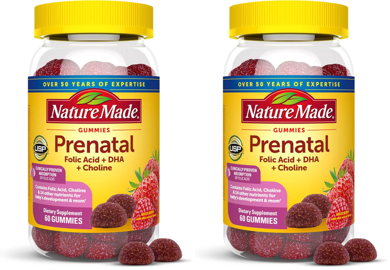 Nature Made Prenatal Gummies with DHA and Folic Acid, Prenatal Vitamins for Women for Daily Nutritional Support, 60 Gummies, 30 Day Supply,(Pack of 2) 60 Count (Pack of 2)