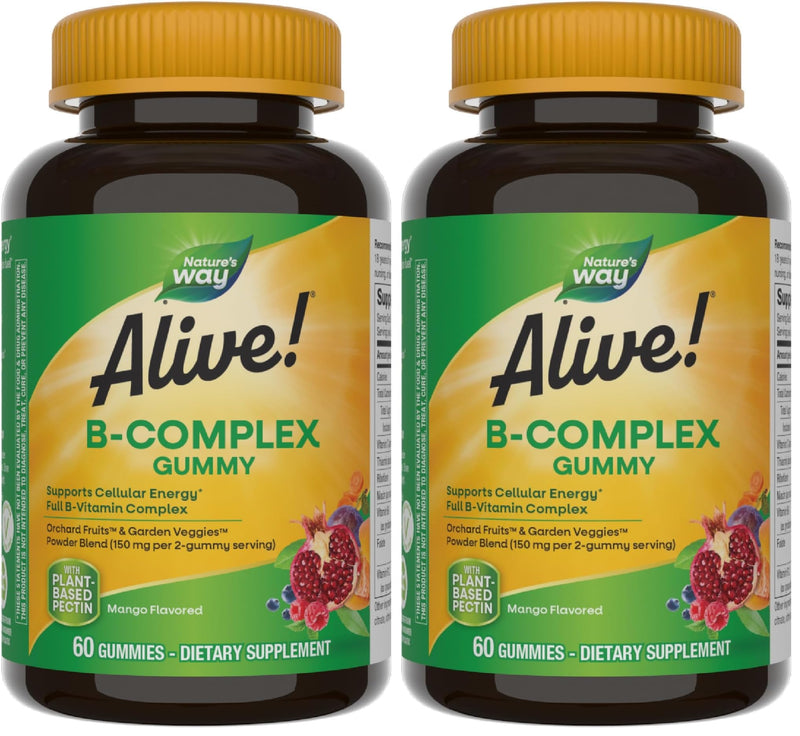 Nature's Way Alive! Vitamin B Complex Gummies,Cellular Energy Support*,8 B-Vitamins,Vegetarian,Mango Flavored,(Packaging May Vary),60 Count (Pack of 2) 60 Count (Pack of 2)